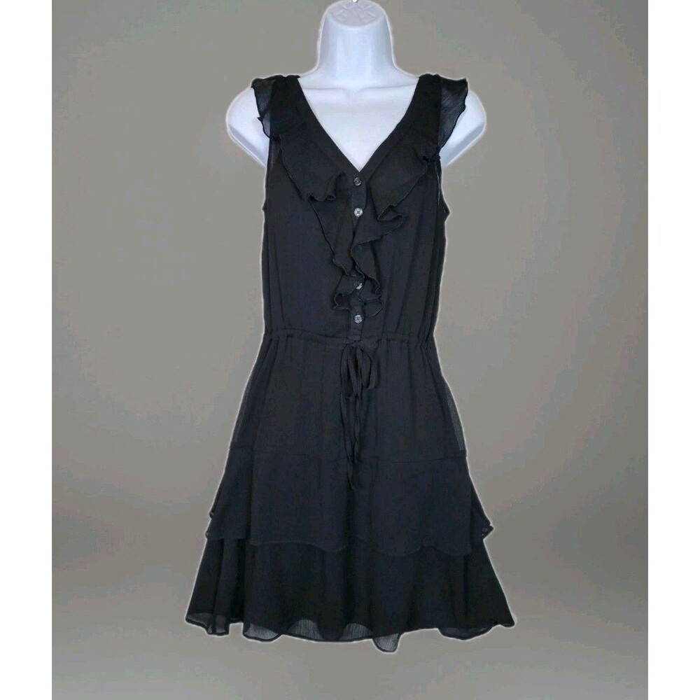 Old Navy Womens XS Black Chiffon Ruffled Tiered Mini Dress Romantic Dark Fairy